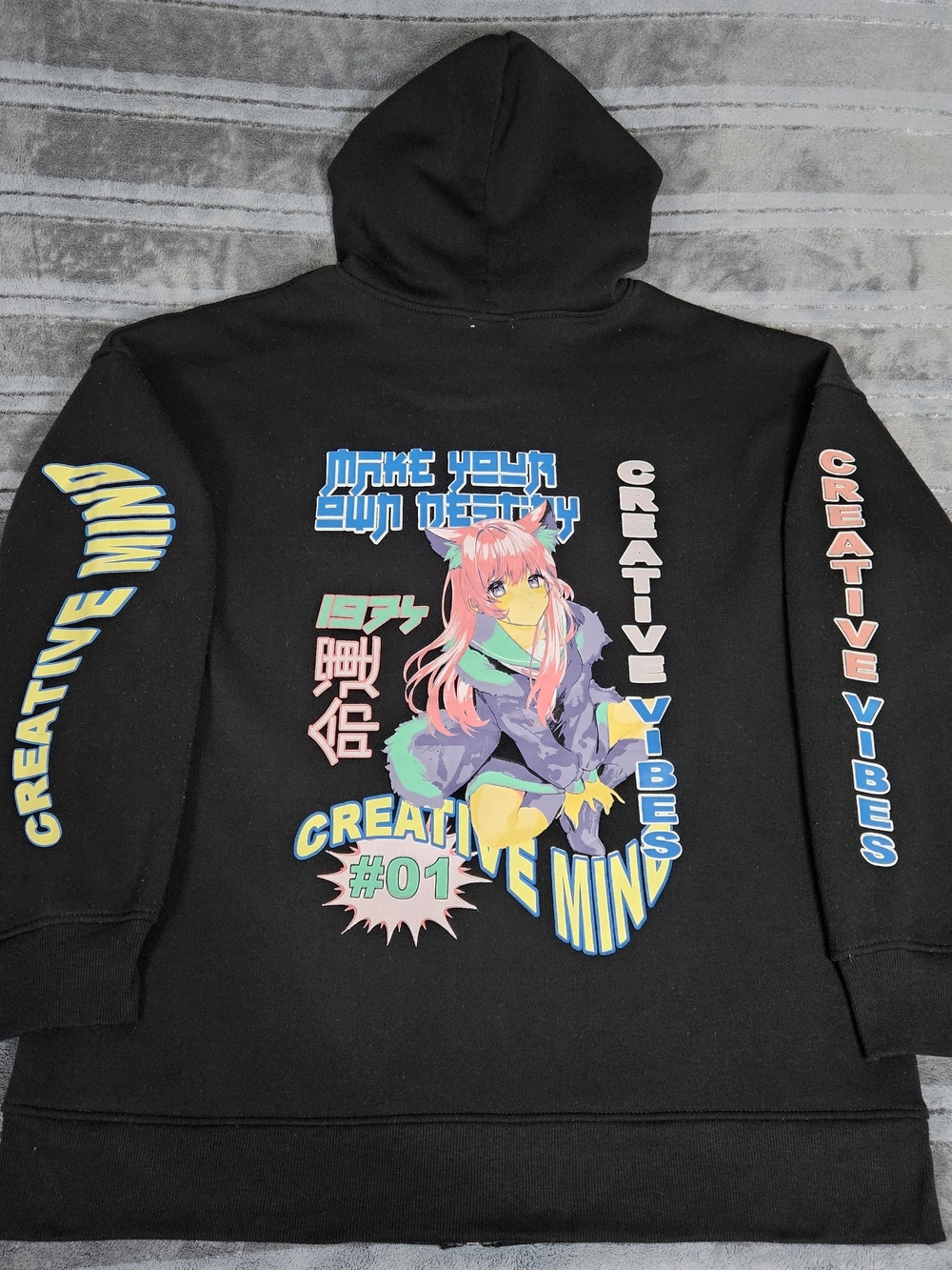 Orange Kiss Black Neko Otome Anime Girl Graphic Zip-Up Hoodie Size L